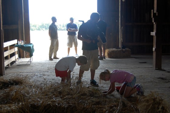 filming the children in the barn