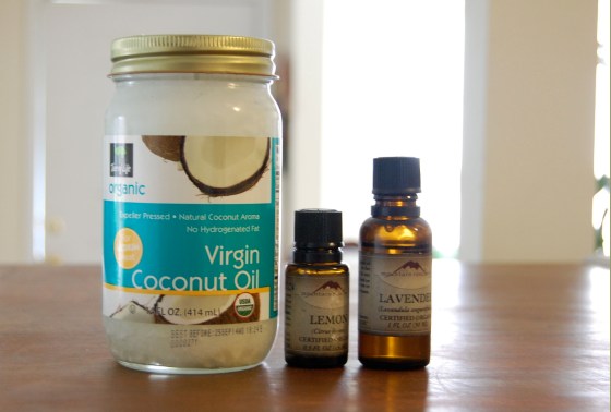 coconut oil, lemon essential oil, and lavender (if you like)